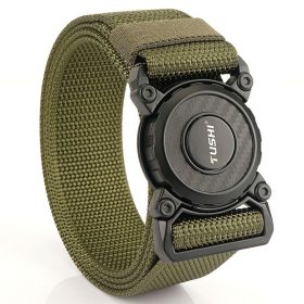 New quick release button tactical nylon belt; working clothes; outdoor training belt; casual men's belt; wholesale by manufacturers (Length (CM): 125cm, colour: Lock edge -- military green)