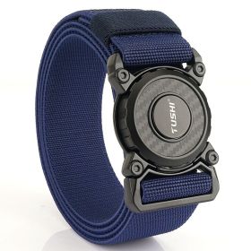 New quick release button tactical nylon belt; working clothes; outdoor training belt; casual men's belt; wholesale by manufacturers (Length (CM): 125cm, colour: Elastic -- Royal Blue)